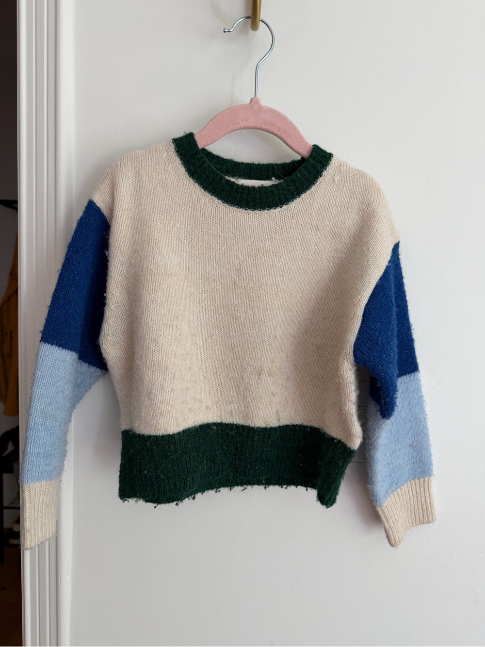 Maan Belgium Cream & Blue Colorblock Cozy Sweater size 4